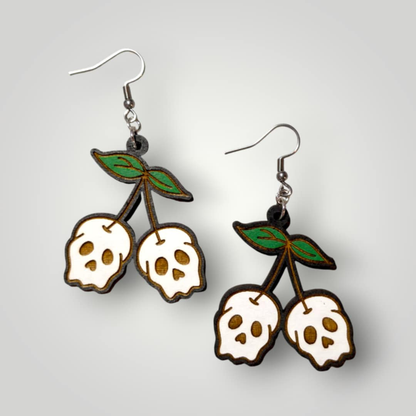 Skull Cherry Earrings – Hand-Painted Halloween Statement Jewelry