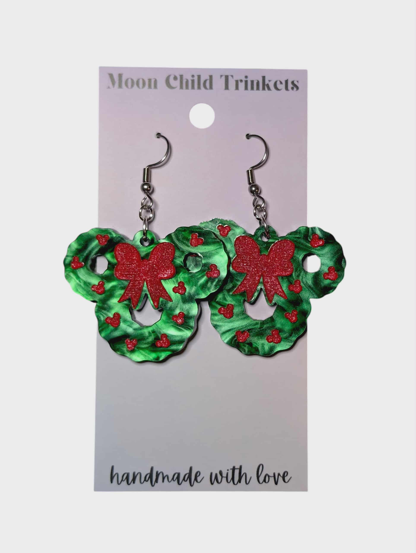 Mickey Wreath Green Pearl Acrylic Earrings