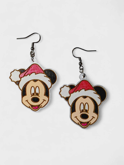 Mickey Mouse Christmas Hand Painted Wood Earrings