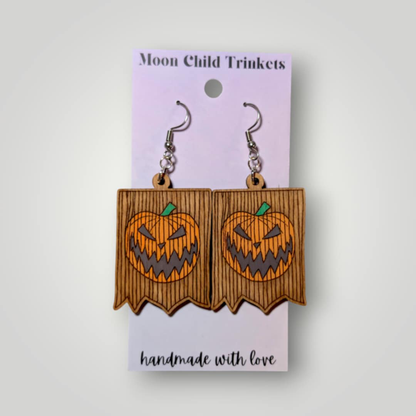 Tim Burton Inspired Halloween Town Door Hand Painted Wood Dangle Earrings