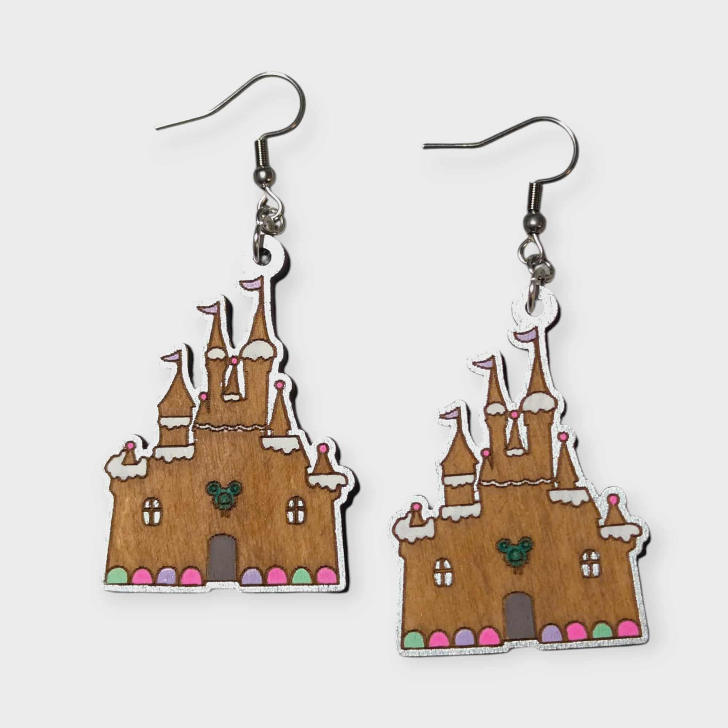 Gingerbread Castle Hand Painted Dangle Earrings