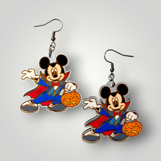 Mickey Mouse Vampire Costume Halloween Hand Painted Wood Dangle Earrings