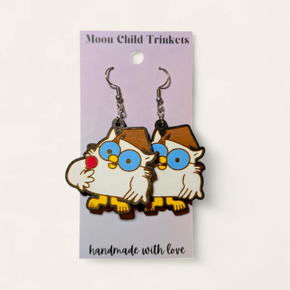 Mr Owl Nostalgic Hand Painted Wood Earrings