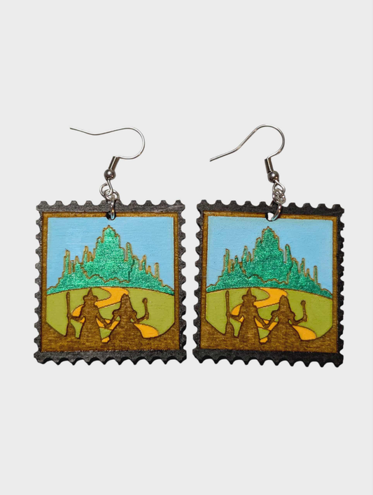 Wicked Elphaba and Glinda Oz Stamp Painted Wood Earrings