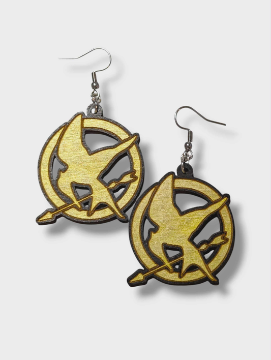 Mockingjay Hunger Games Hand Painted Wood Earrings