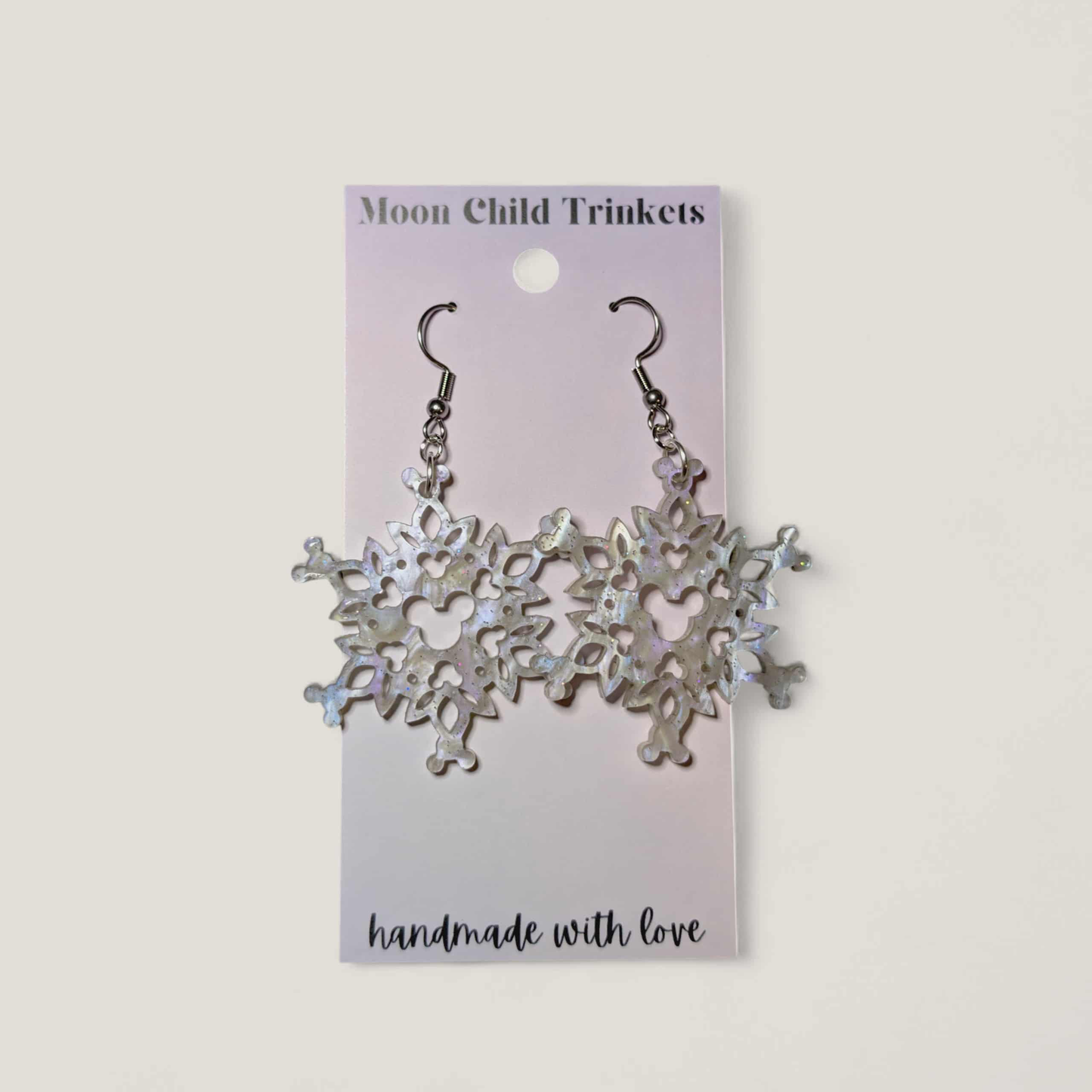 Mickey Snowflake Pearl Acrylic Earrings