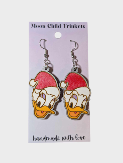 Daisy Duck Christmas Hand Painted Wood Earrings