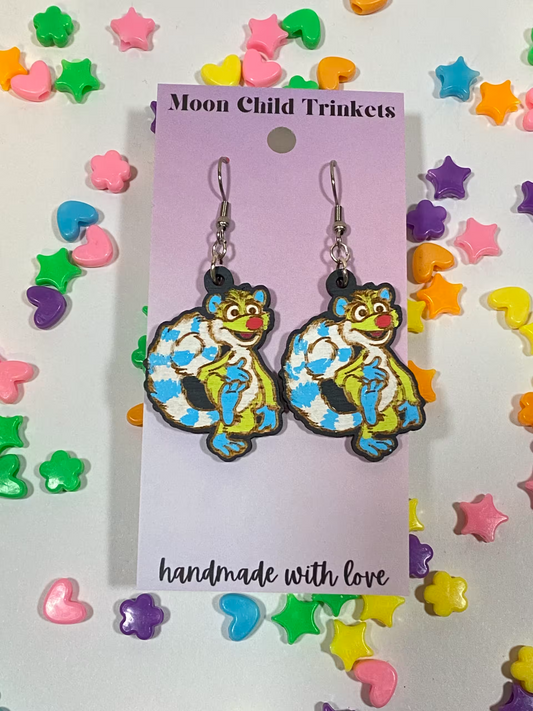 Treelo Bear in the Big Blue House Hand Painted Wood Dangle Earrings