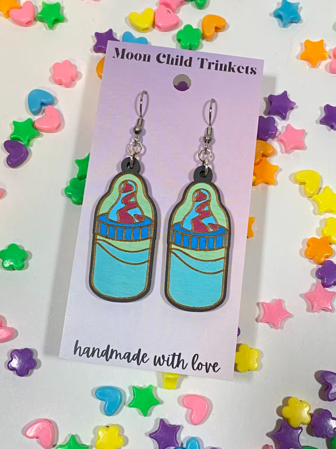 Baby Bottle Pop Hand Painted Wood Dangle Earrings