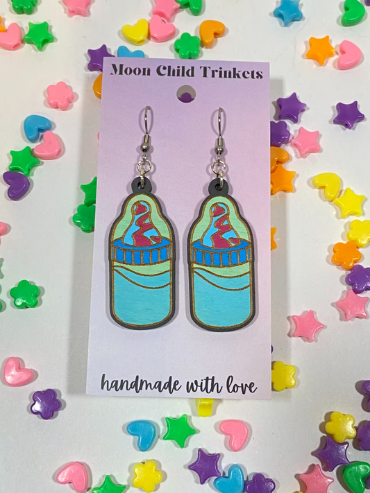 Baby Bottle Pop Hand Painted Wood Dangle Earrings