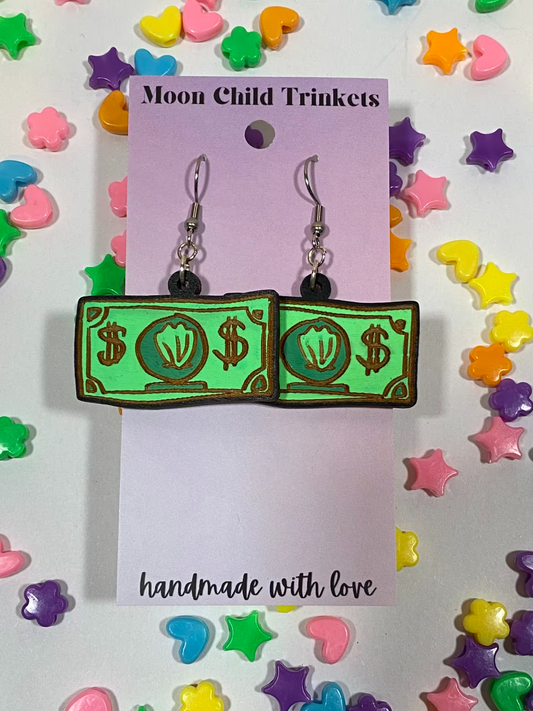 Mr Krab's First Dollar Hand Painted Earrings
