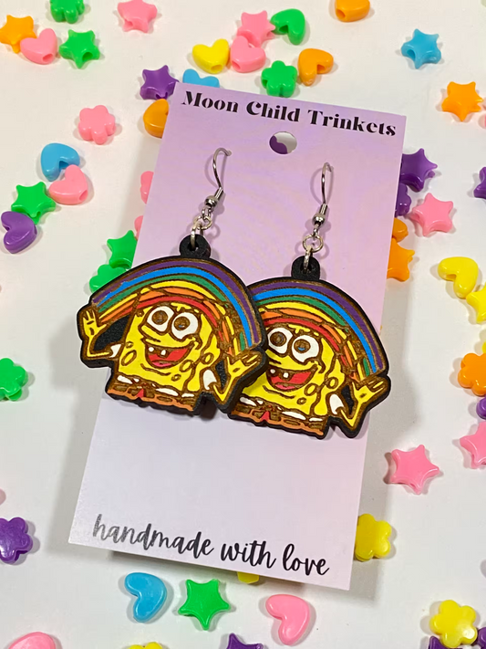 Imagination SpongeBob Hand Painted Wood Dangle Earrings