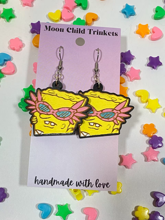 Glam SpongeBob Hand Painted Wood Dangle Earrings