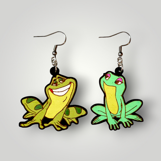 Princess and The Frogs Naveen & Tiana Hand Painted Wood Dangle Earrings
