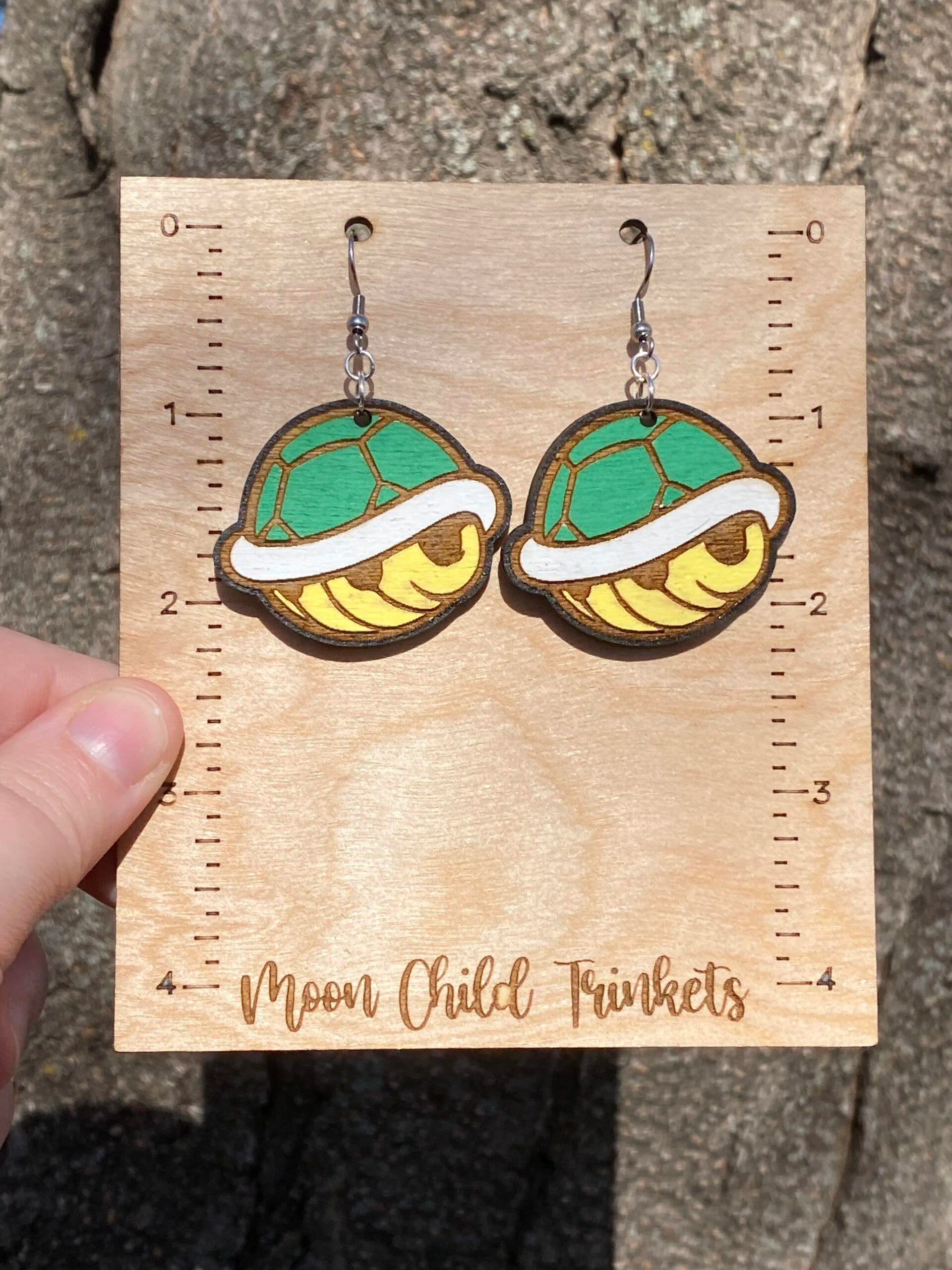 Super Mario Bros Koopa Hand Painted Wood Dangle Earrings image 2