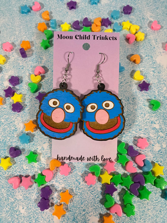 Grover Hand Painted Wood Dangle Earrings - Sesame Street Collection image 0