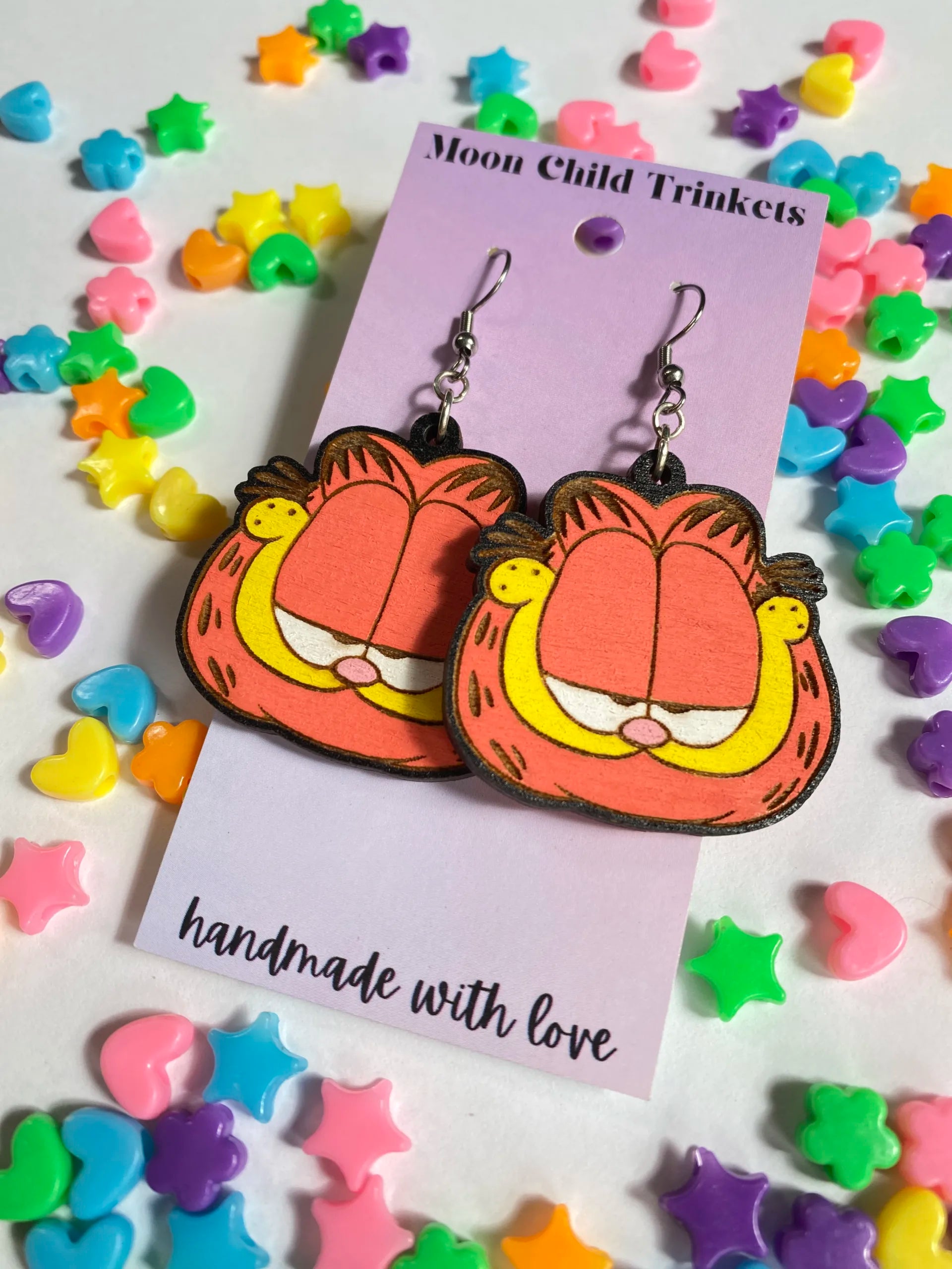 Garfield Hand Painted Wood Dangle Earrings image 1
