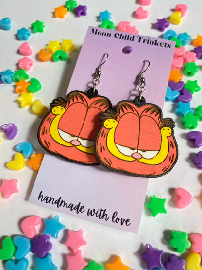Garfield Hand Painted Wood Dangle Earrings image 1