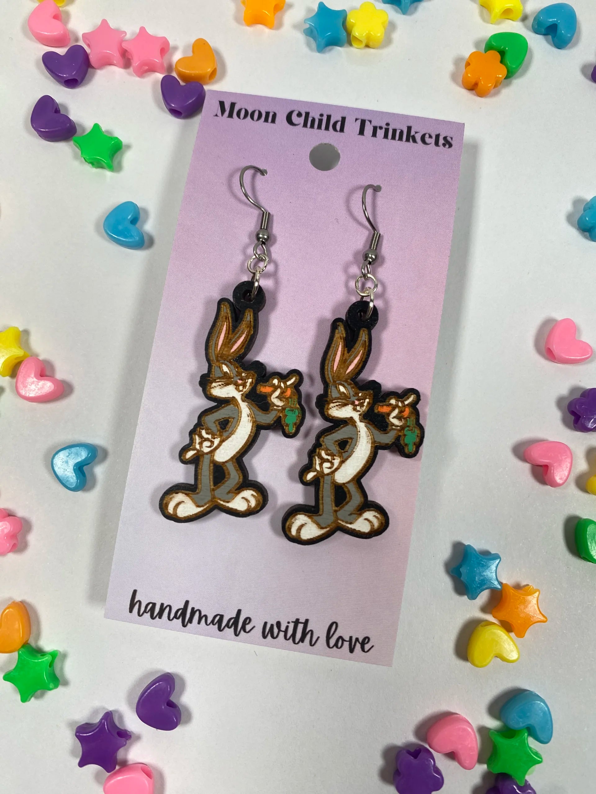 Bugs Bunny Looney Tunes Hand Painted Wood Dangle Earrings image 1