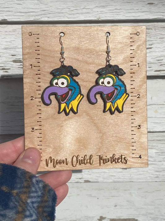 Muppets Gonzo Hand Painted Wood Dangle Earrings image 0