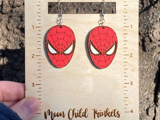 Spider-Man Hand Painted Wood Dangle Earrings