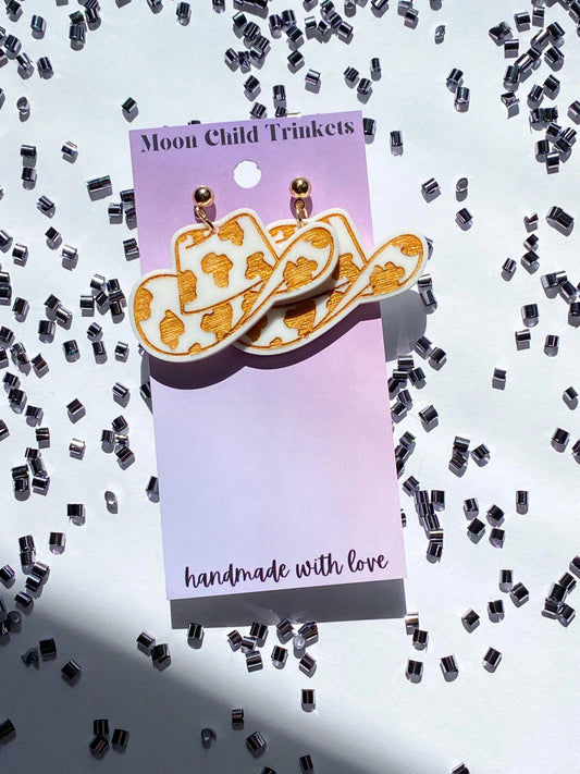 Gold Cow Print Cowboy Hat Earrings image 0