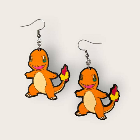 Pokemon Charmander Hand Painted Wood Dangle Earrings