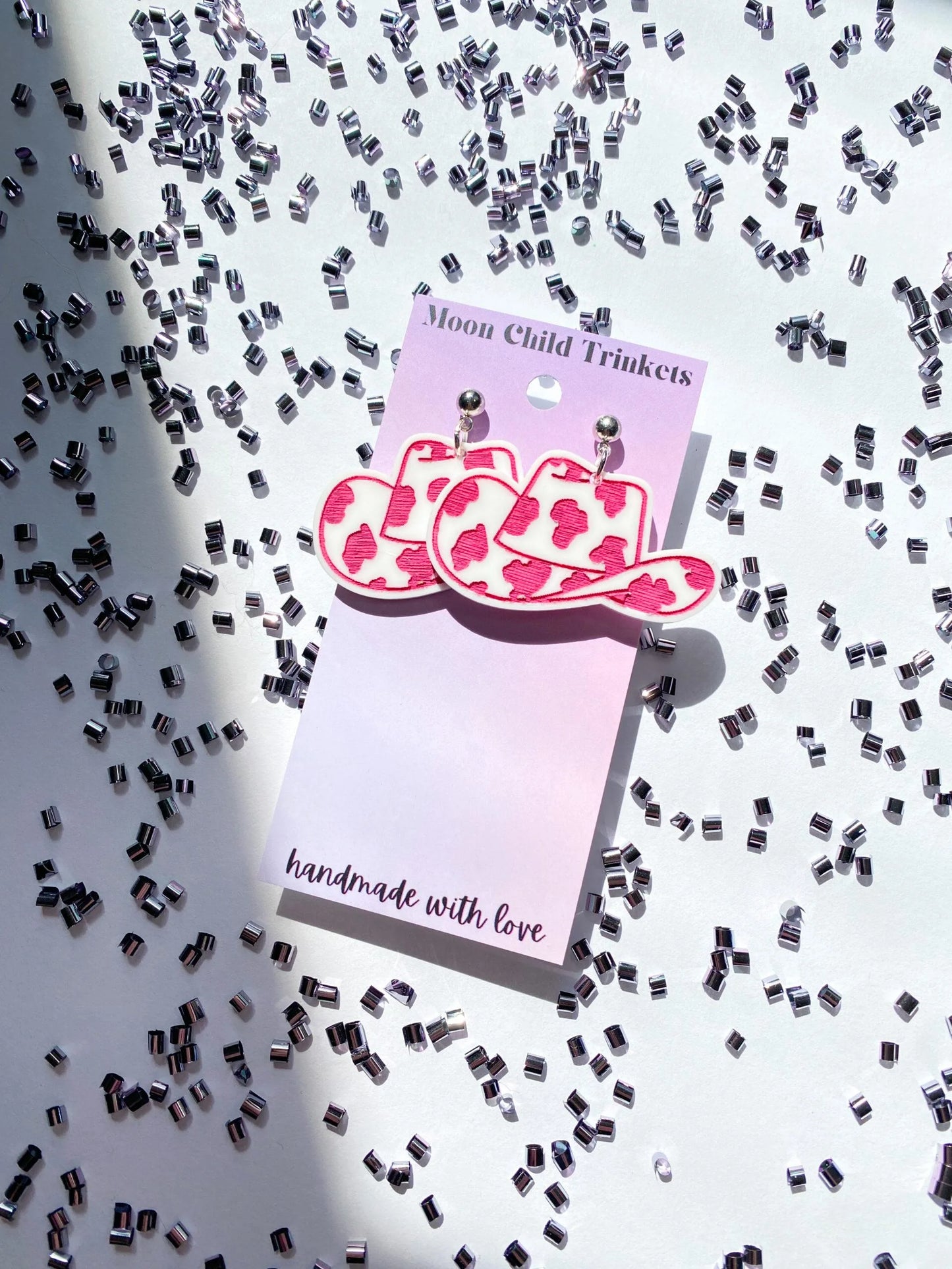 Pink Cow Print Cowboy Hat Earrings image 1