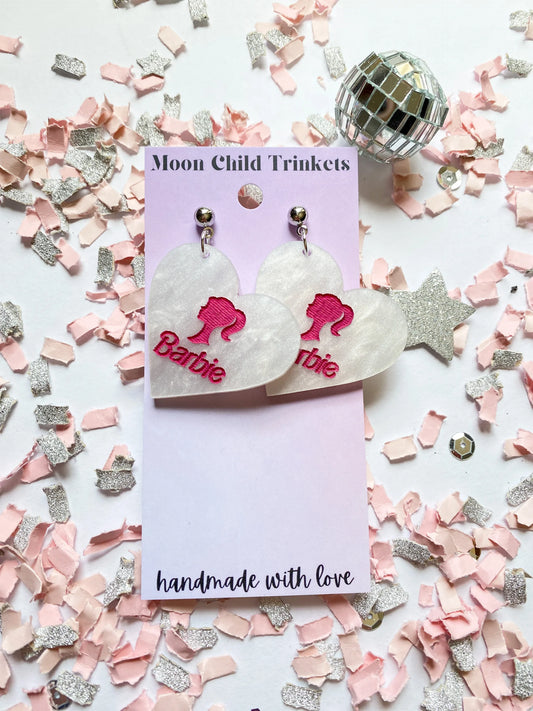 Pearl Barbie Hand Painted Dangle Acrylic Earrings *LIMITED EDITION* image 0