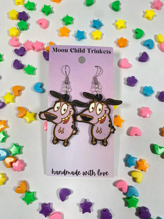 Courage The Cowardly Dog Hand Painted Wood Dangle Earrings image 1