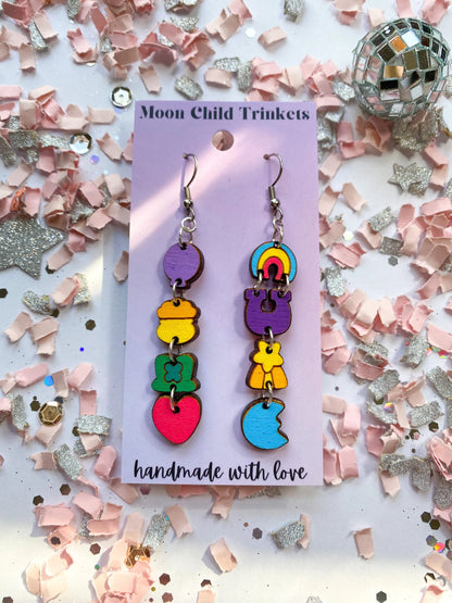 Lucky Charms Marshmallows Hand Painted Wood Dangle Earrings image 0