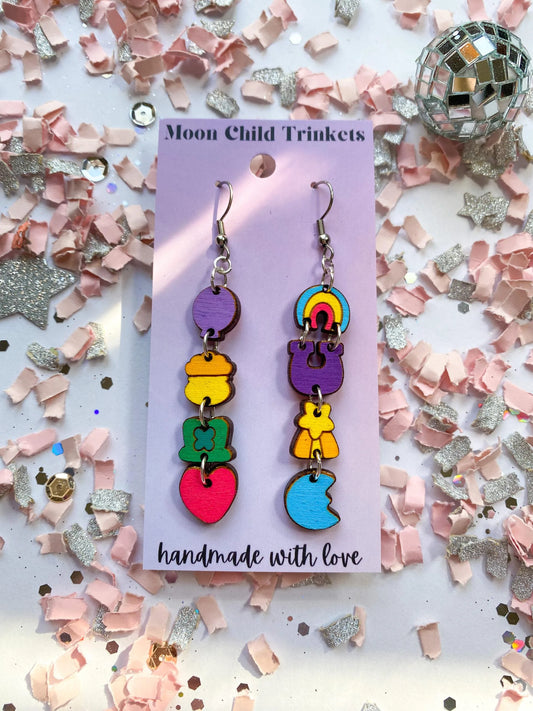 Lucky Charms Marshmallows Hand Painted Wood Dangle Earrings image 0
