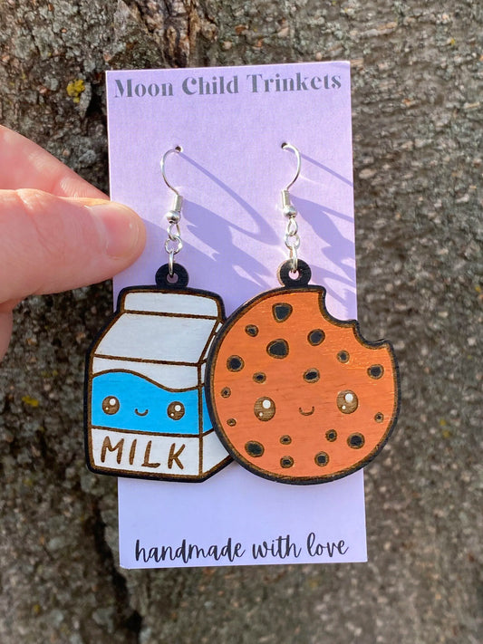 Milk and Cookies Kawaii Hand Painted Wood Earrings image 2