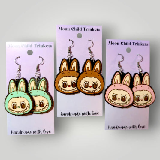 Labubu Monster Hand Painted Wood Earrings