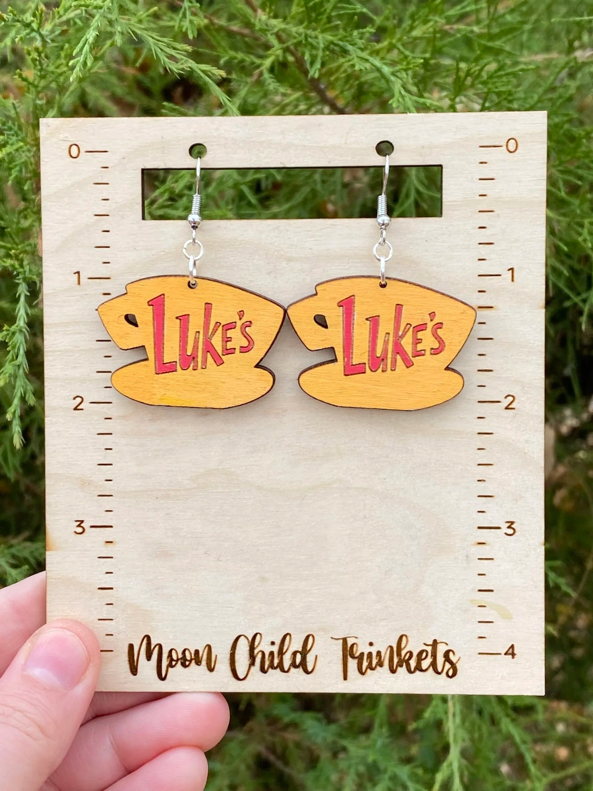 Gilmore Girls Lukes Diner Hand Painted Wood Dangle Earrings image 1
