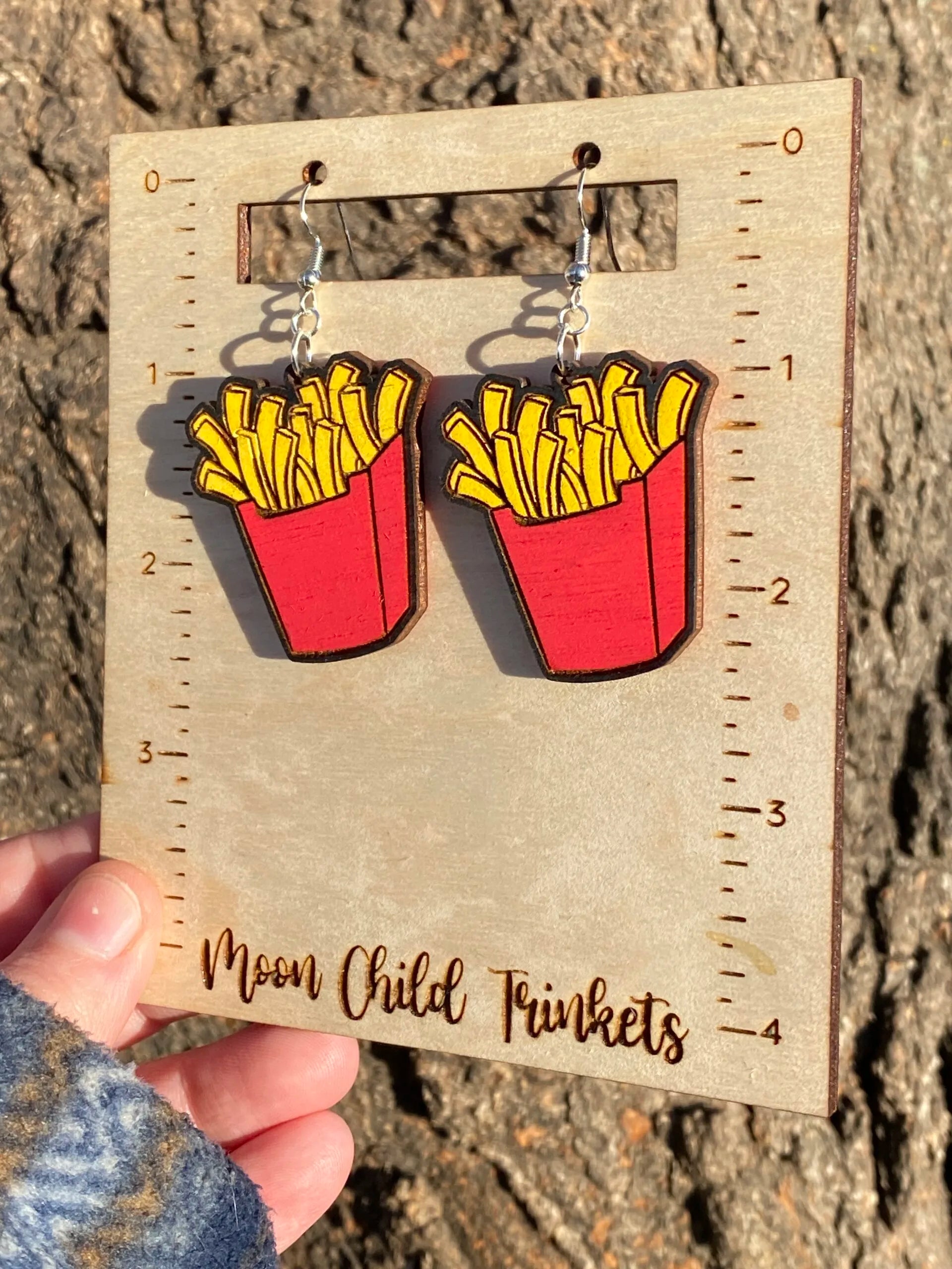 French Fries Hand Painted Wood Dangle Earrings image 1