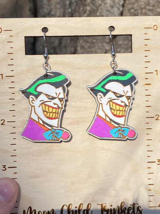 Batman Inspired Joker Hand Painted Wood Earrings image 0