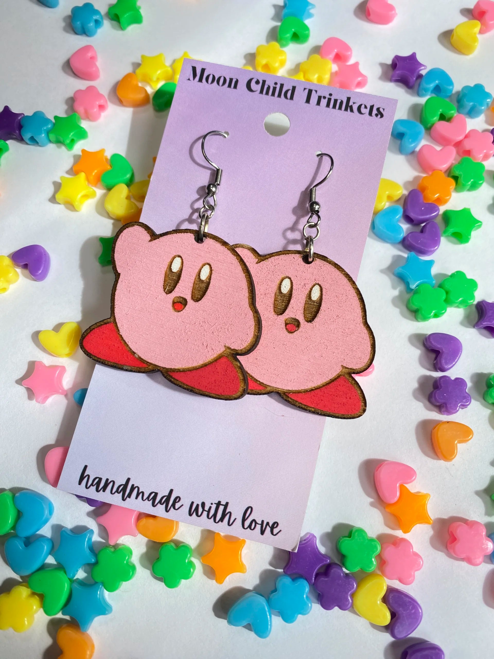 Kirby Hand Painted Wood Dangle Earring image 1
