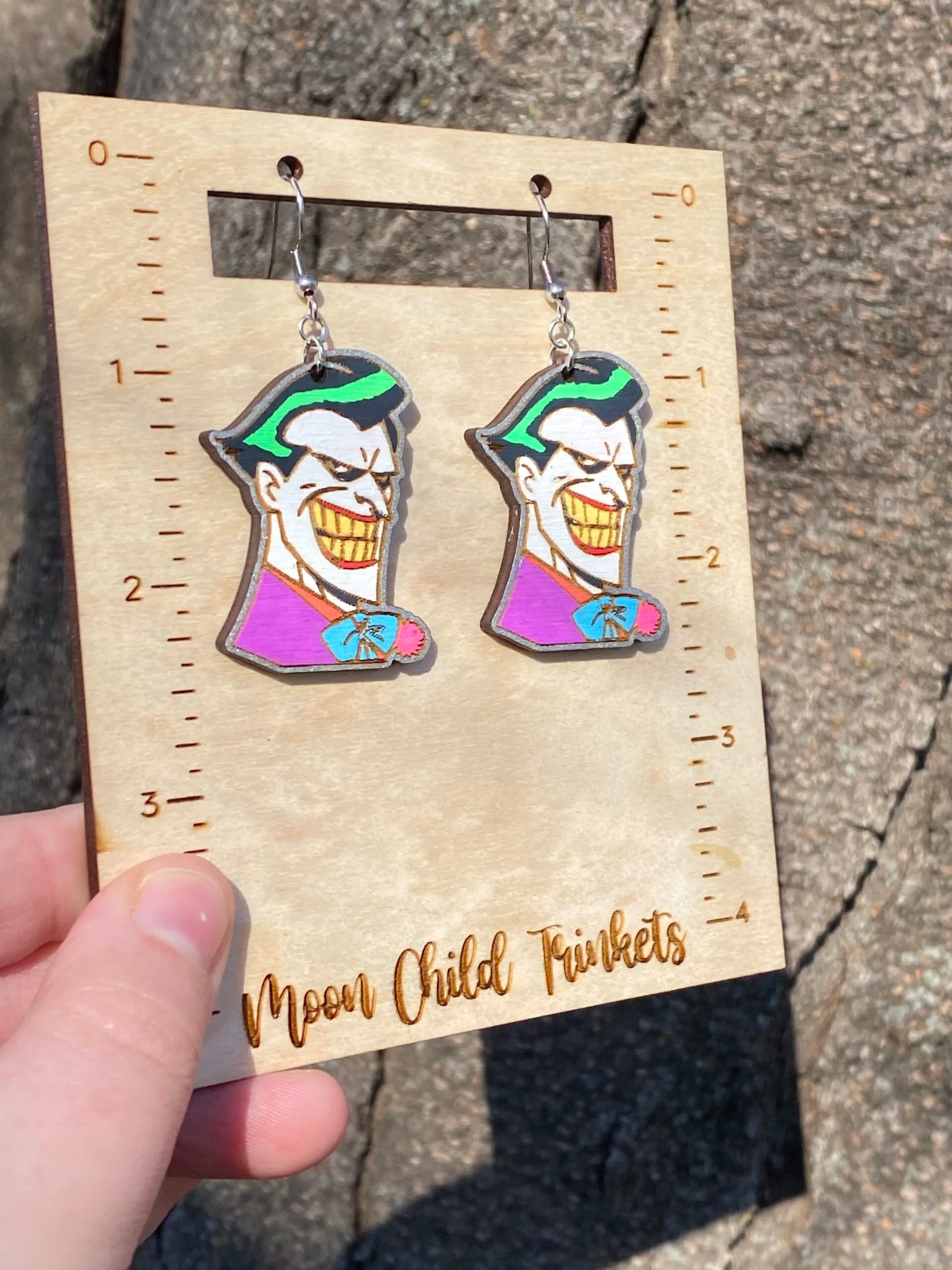 Batman Inspired Joker Hand Painted Wood Earrings image 1