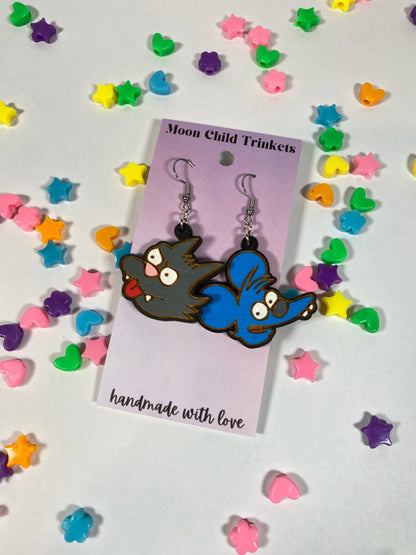 Itchy and Scratchy Hand Painted Wood Dangle Earrings image 1