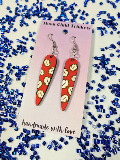 Lilo Inspired Hawaiian Print Hand Painted Wood Dangle Earrings image 1