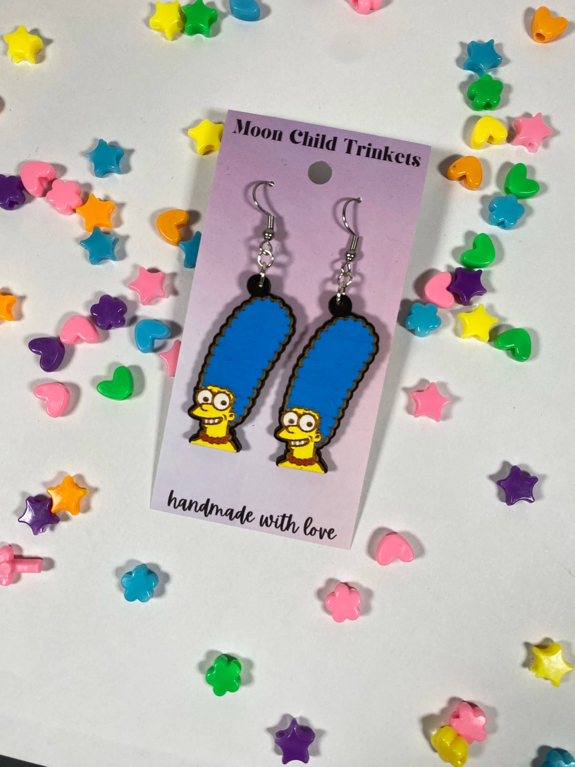 Marge Simpson Hand Painted Wood Dangle Earrings image 1