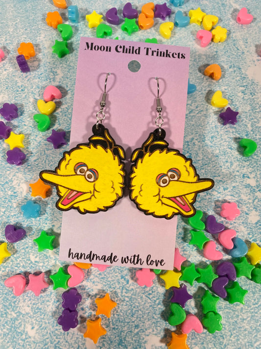 Big Bird Hand Painted Wood Dangle Earrings - Sesame Street Collection image 0