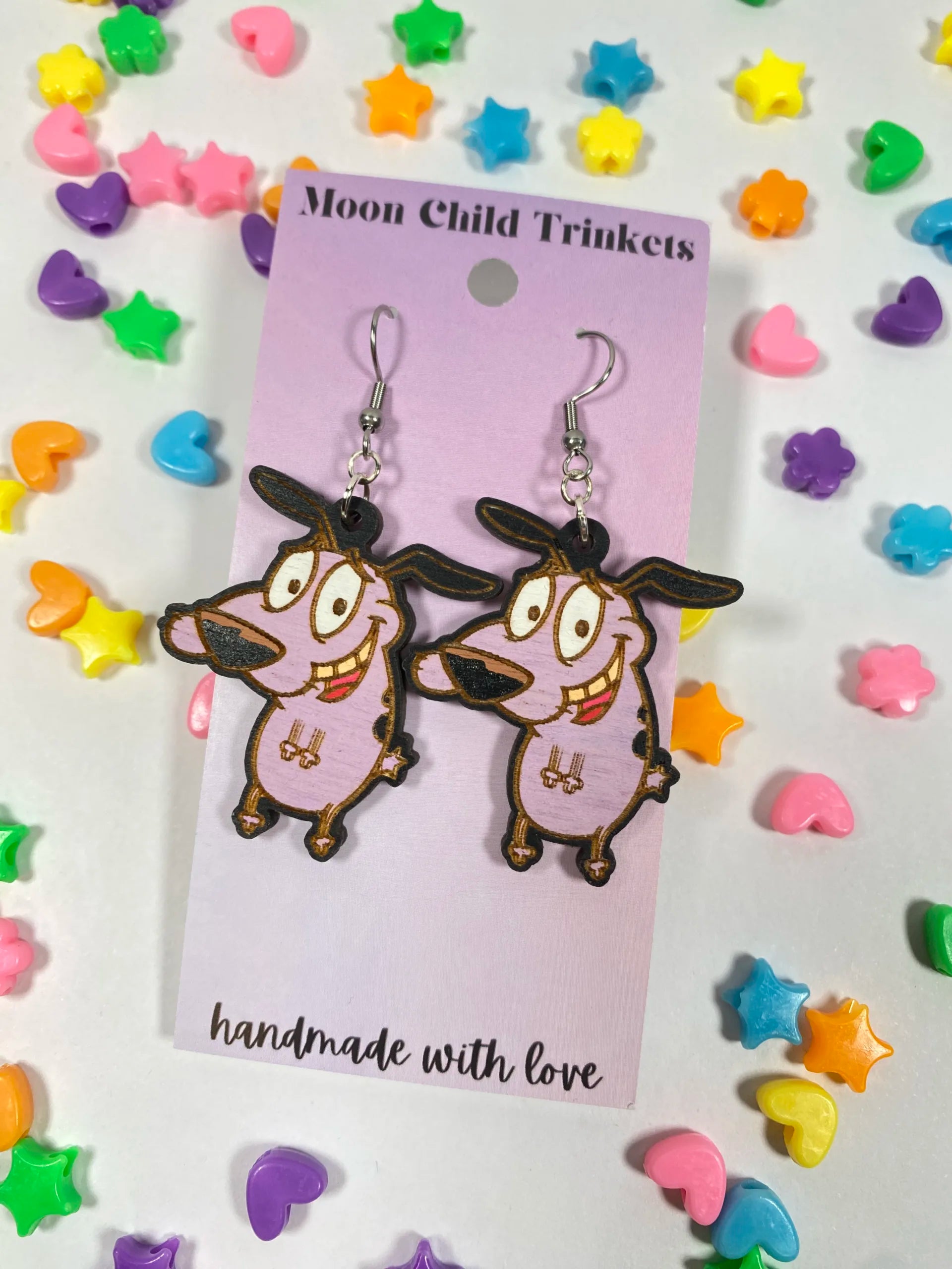 Courage The Cowardly Dog Hand Painted Wood Dangle Earrings image 0