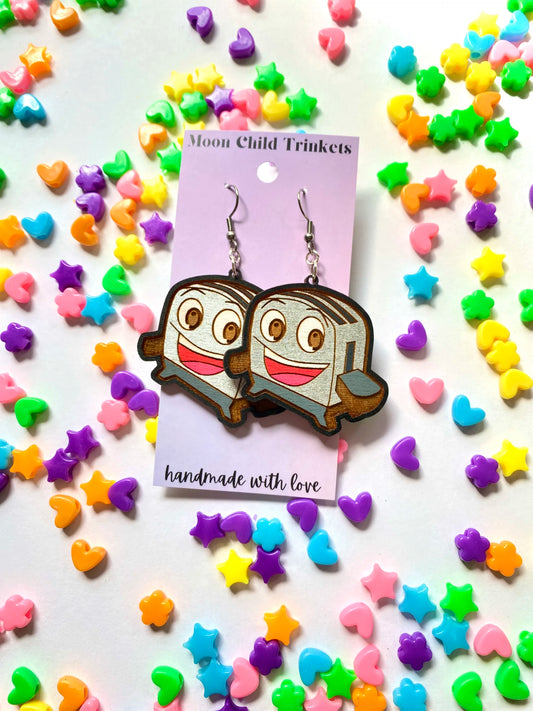 Brave Little Toaster Hand Painted Wood Dangle Earrings image 0
