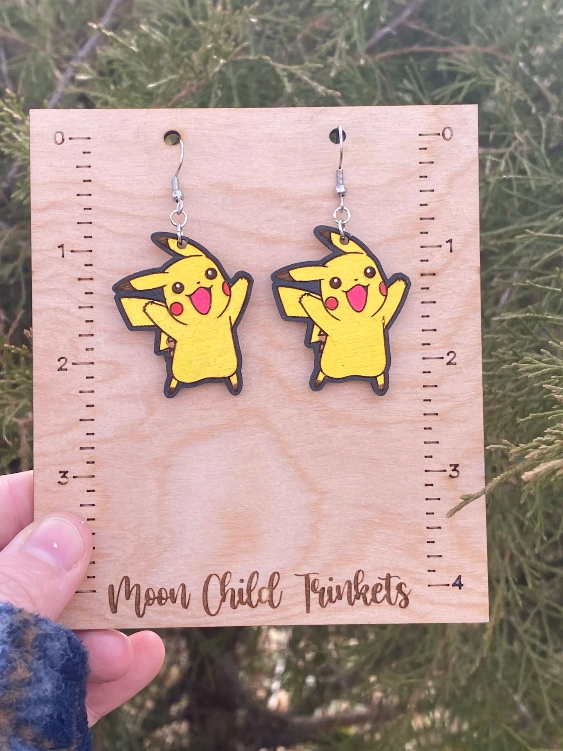 Pikachu Pokemon Hand Painted Wood Dangle Earrings image 1