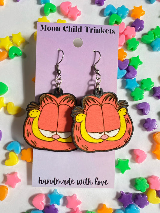 Garfield Hand Painted Wood Dangle Earrings image 0