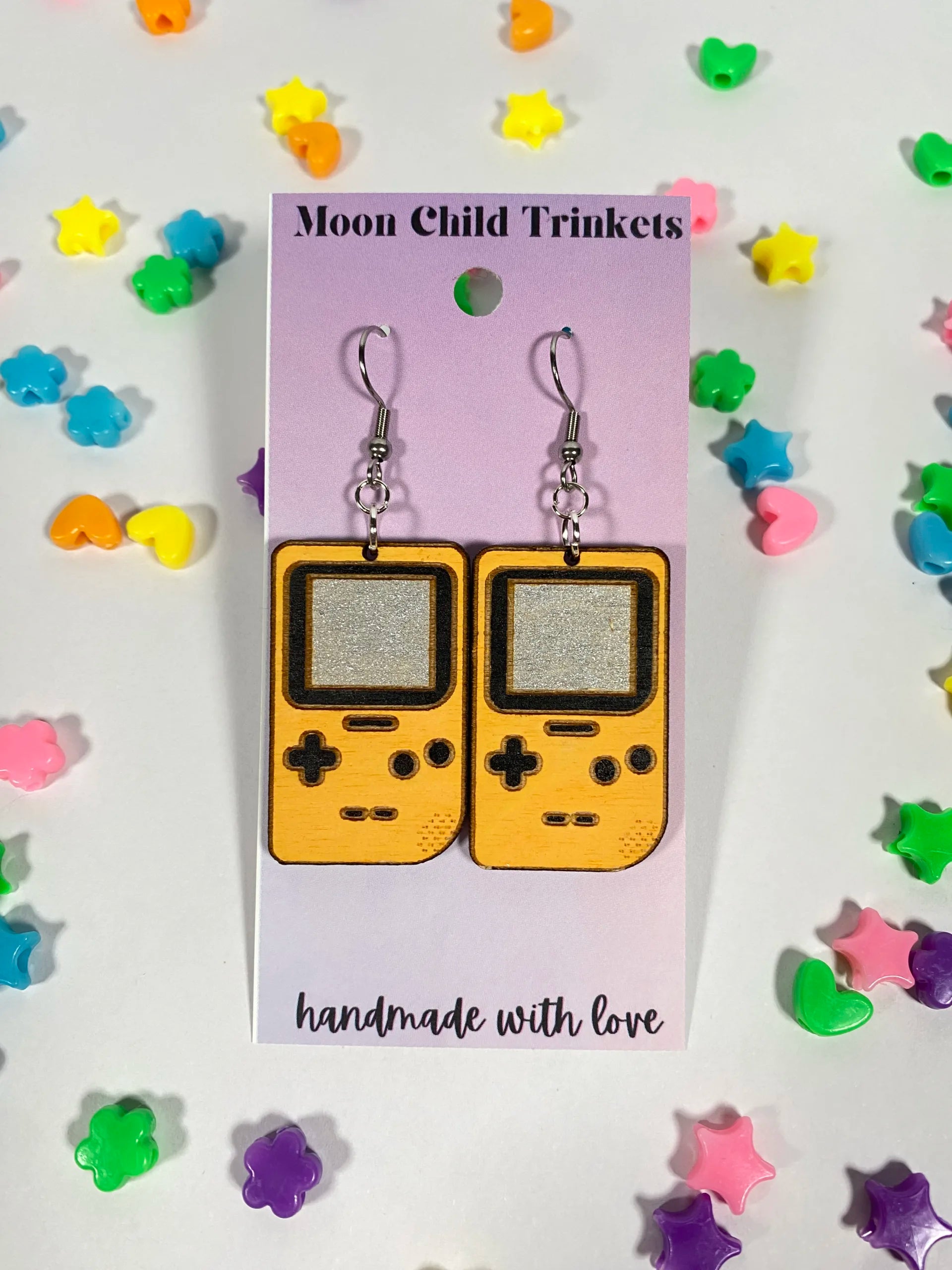 Gameboy Hand Painted Wood Dangle Earrings image 1