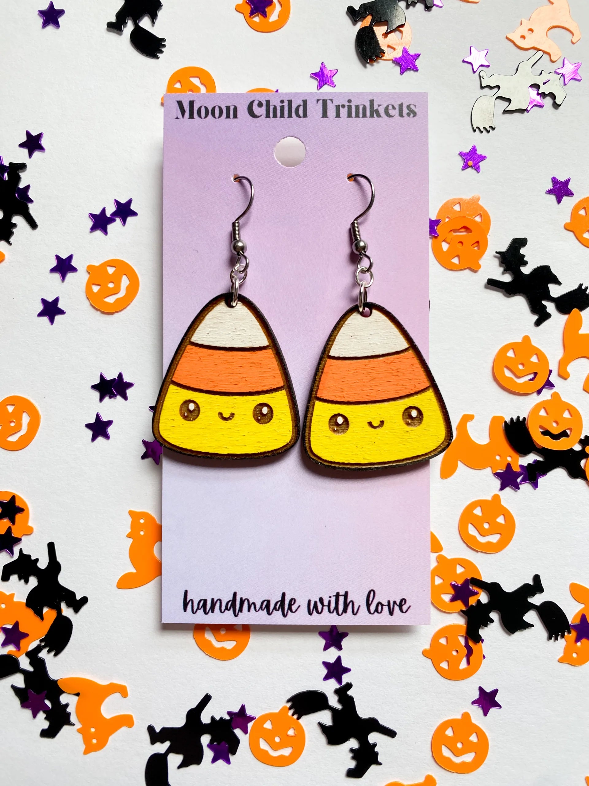 Candy Corn Kawaii Hand Painted Wood Dangle Earrings image 1