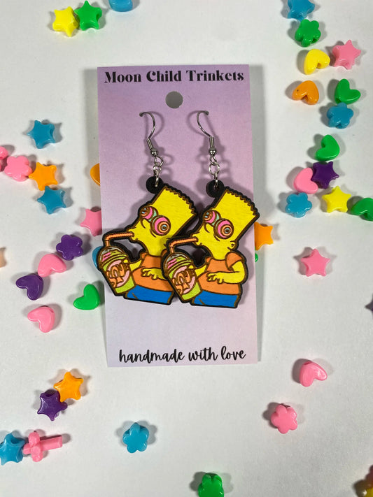 Bart Simpson Hand Painted Wood Dangle Earrings image 0